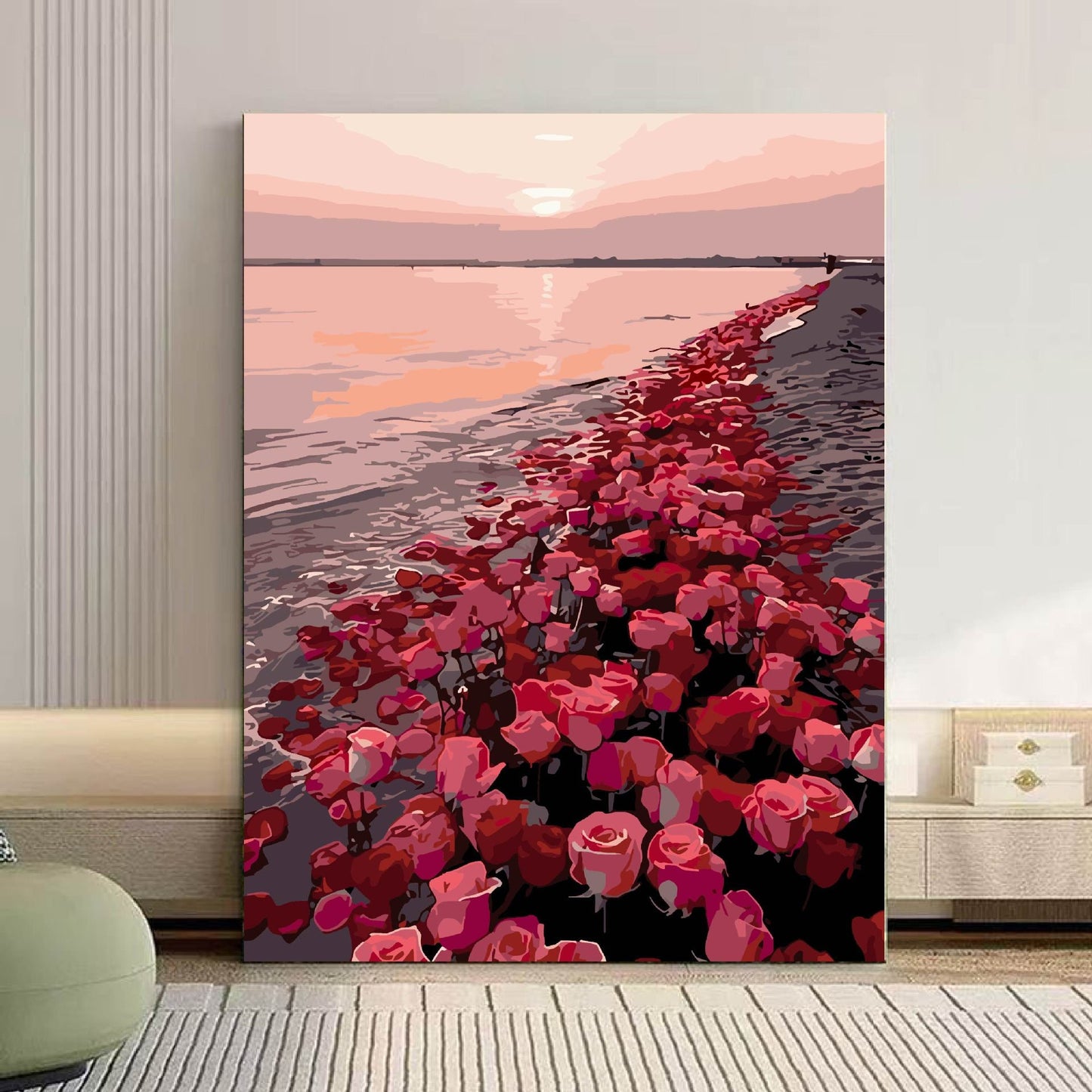 Gemütliche Katze und floral inspiriertes Leinwandkunstwerk Brehn