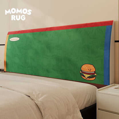 Decorative Padded Headboard Cover with Cartoon Hamburger Print and Soft Microfiber Slip-On Sleeve