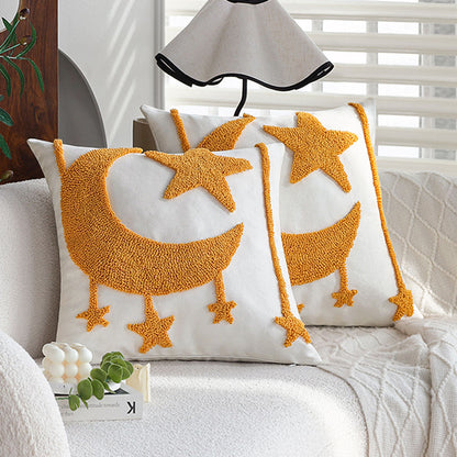 Quadratischer Kissenbezug mit reliefiertem Mond‑und‑Stern‑Tufting aus Chenille Brehn