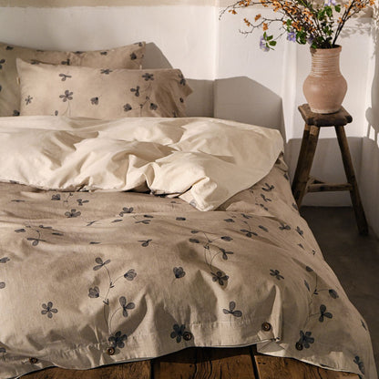 Luxuriöse Bettwäsche-Garnitur aus Baumwollsatin mit floralem Aquarellmuster Wendebettbezug mit Knopfverschluss und Kissenbezügen