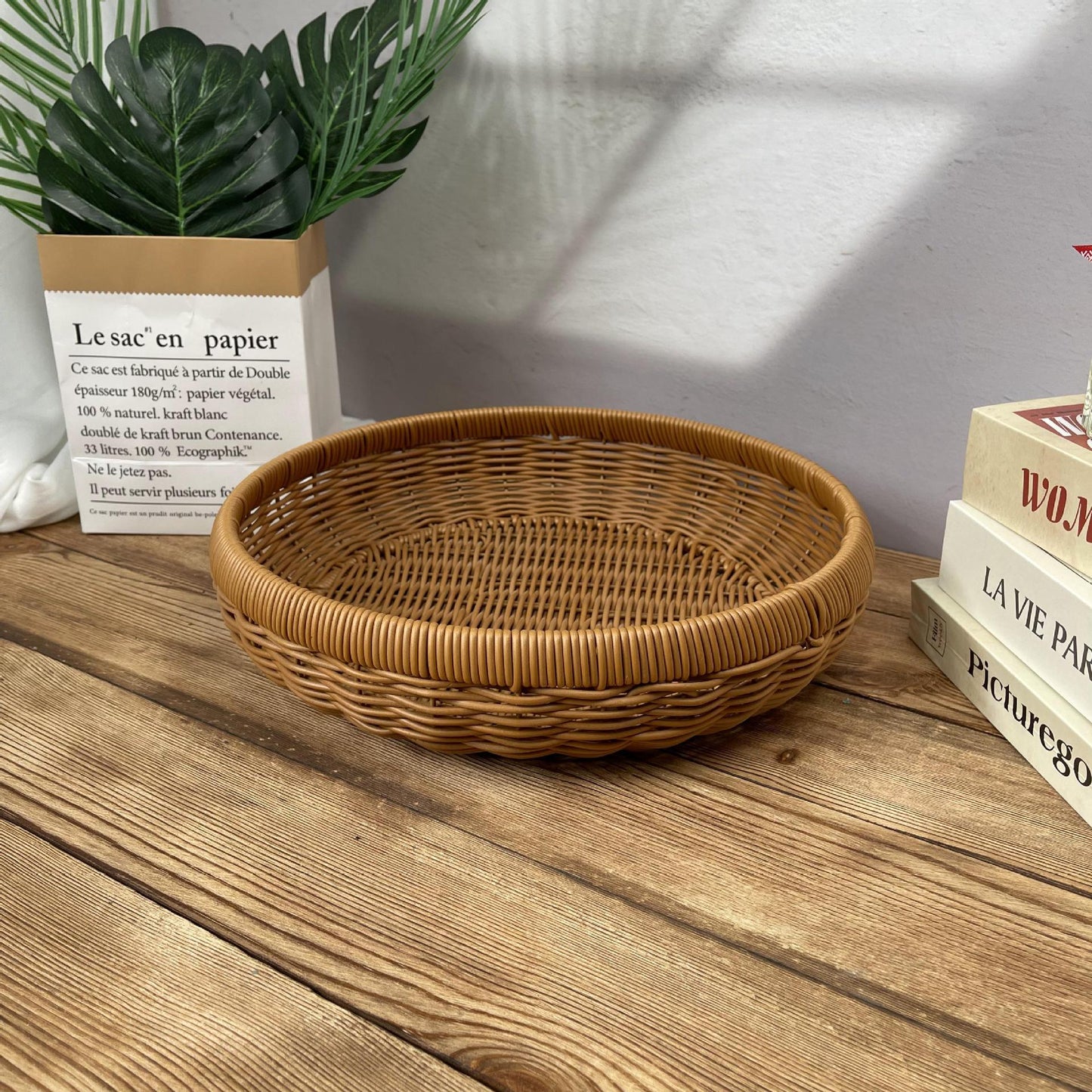 Damen runder Servierkorb aus geflochtenem Rattan Brehn