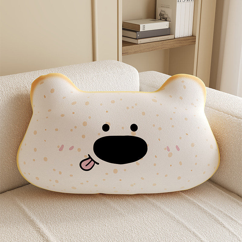 Plush Cloud-Shape Cute Character Lumbar Throw Pillow with Embroidered Face and Soft Faux-Sherpa Cover