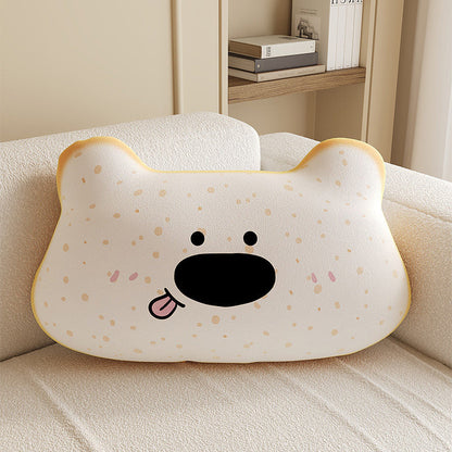 Plush Cloud-Shape Cute Character Lumbar Throw Pillow with Embroidered Face and Soft Faux-Sherpa Cover