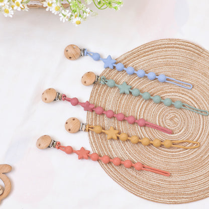 Silikonsternperlen Schnuller und Beißring Clip mit Holz Sicherheitsklemme