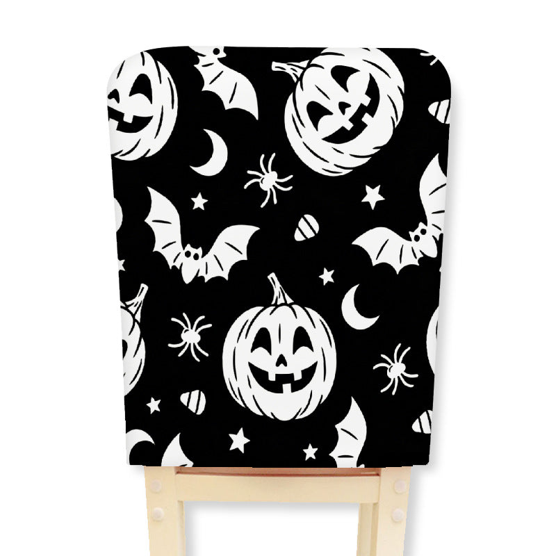 Elastischer Stuhlrückenbezug mit Halloween-Skelettmuster und hochelastischem Jersey-Stoff
