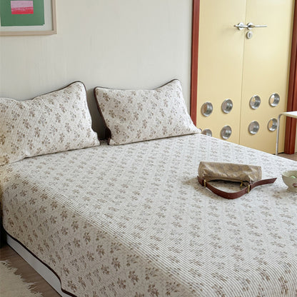 Leichtgewichtiges Baumwoll-Kantha-Stil Wendedecke und Paspel-Kissenbezug-Set
