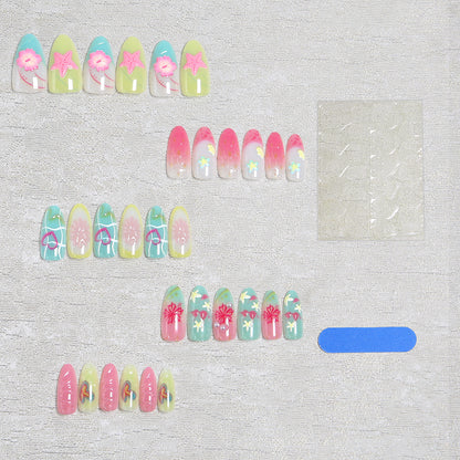 Kunstnagelset mit buntem Blumen- und Strandmotiv Brehn