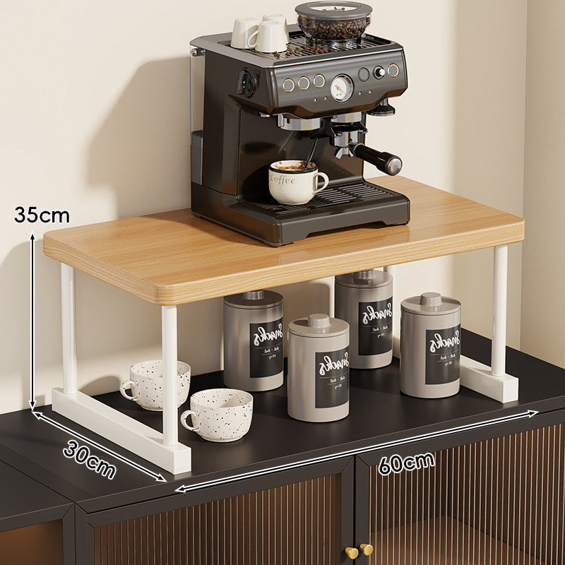 Zwei-Ebenen-Thekenkaffee-Station-Regalaufsatz mit Walnuß-Top und Metallrahmen