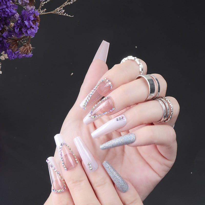 Rhinestone-verzierte lange Press-On Nägel Brehn