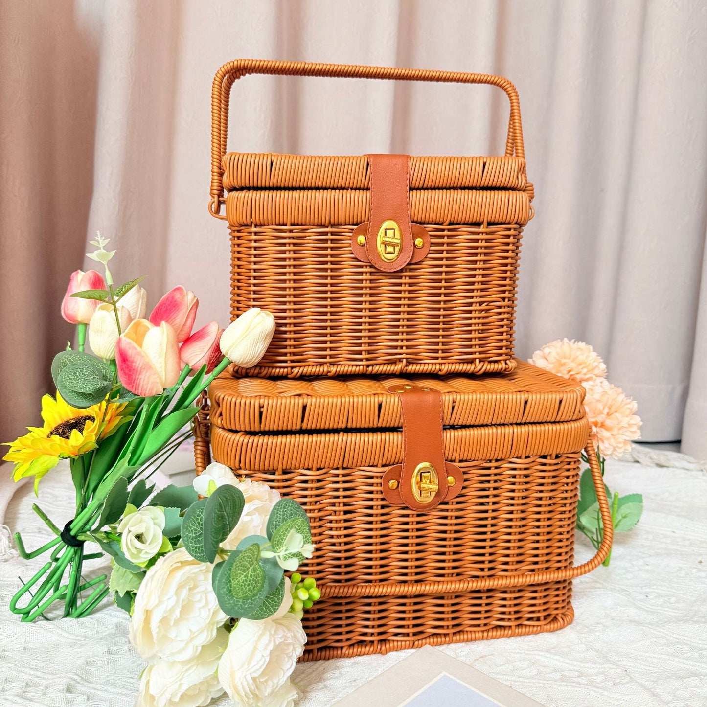 Damen Handgefertigter Rattan Picknickkorb Brehn