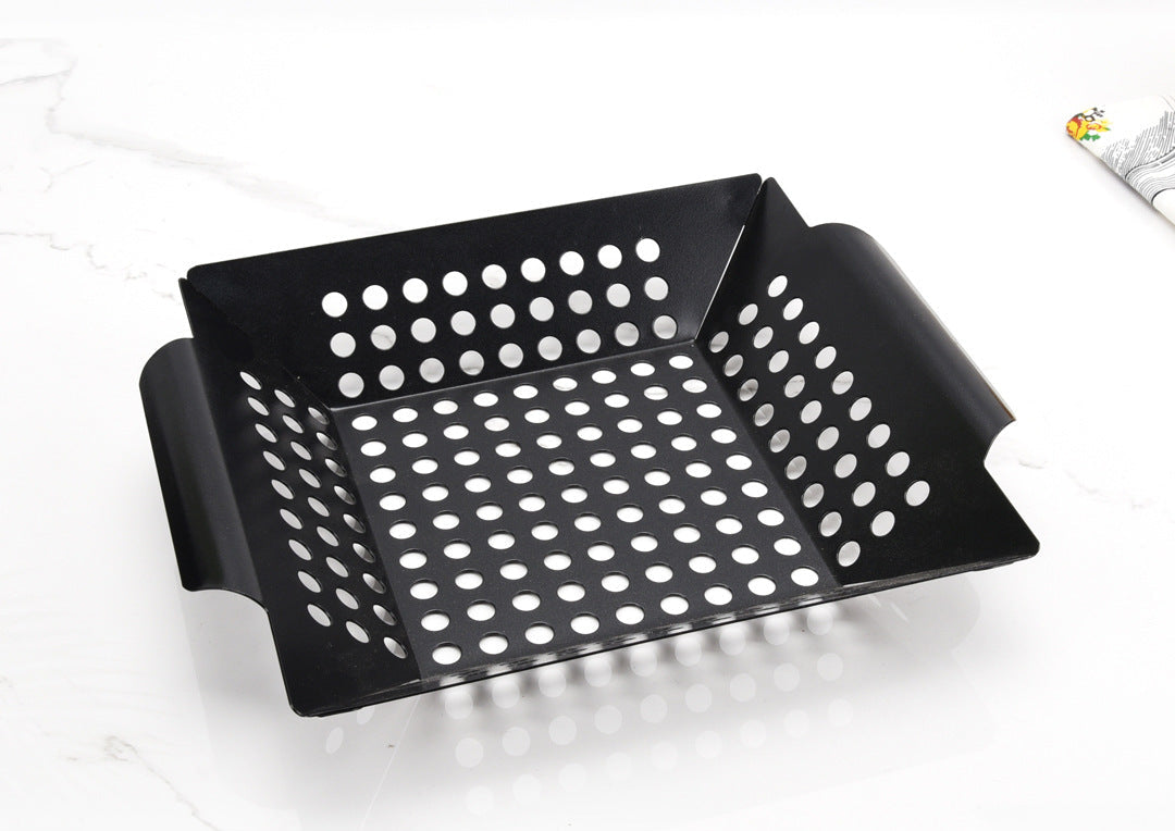 Quadratischer Grillkorb mit Rundlochperforation, Hohem Rand und Seitlichen Griffen Brehn