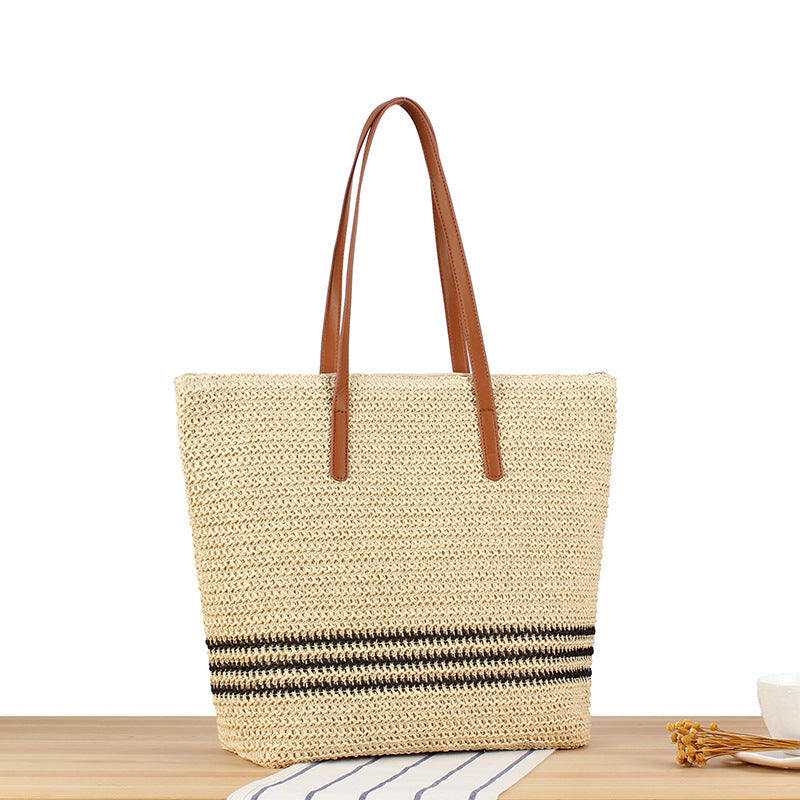 Stilvolle Strandtasche Aus Natürlichem Geflecht mit Ledergriffen Brehn