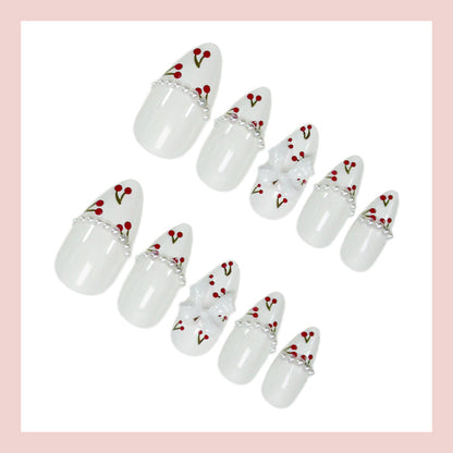 Kunstnagelset mit floralen Cherrymotiven und eleganten Schleifen Brehn