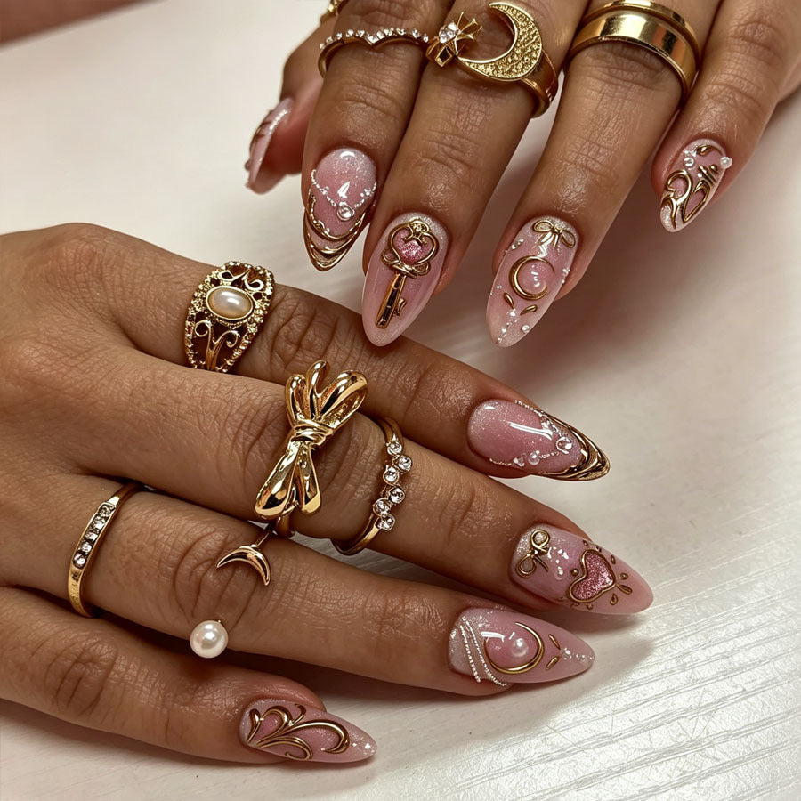 Dekoratives Press-On-Nagelset mit floralen Akzenten Brehn
