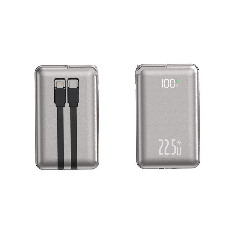 Slim Powerbank mit Integrierten Ladekabeln und Digitaler Anzeige Brehn