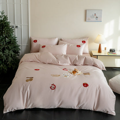 Bestickte Baumwollsatin Wendebettwäsche mit verspielter Patches Applikation