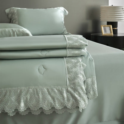 Luxuriöses Satin-Bettwäsche-Set mit französischer Spitzenbordüre