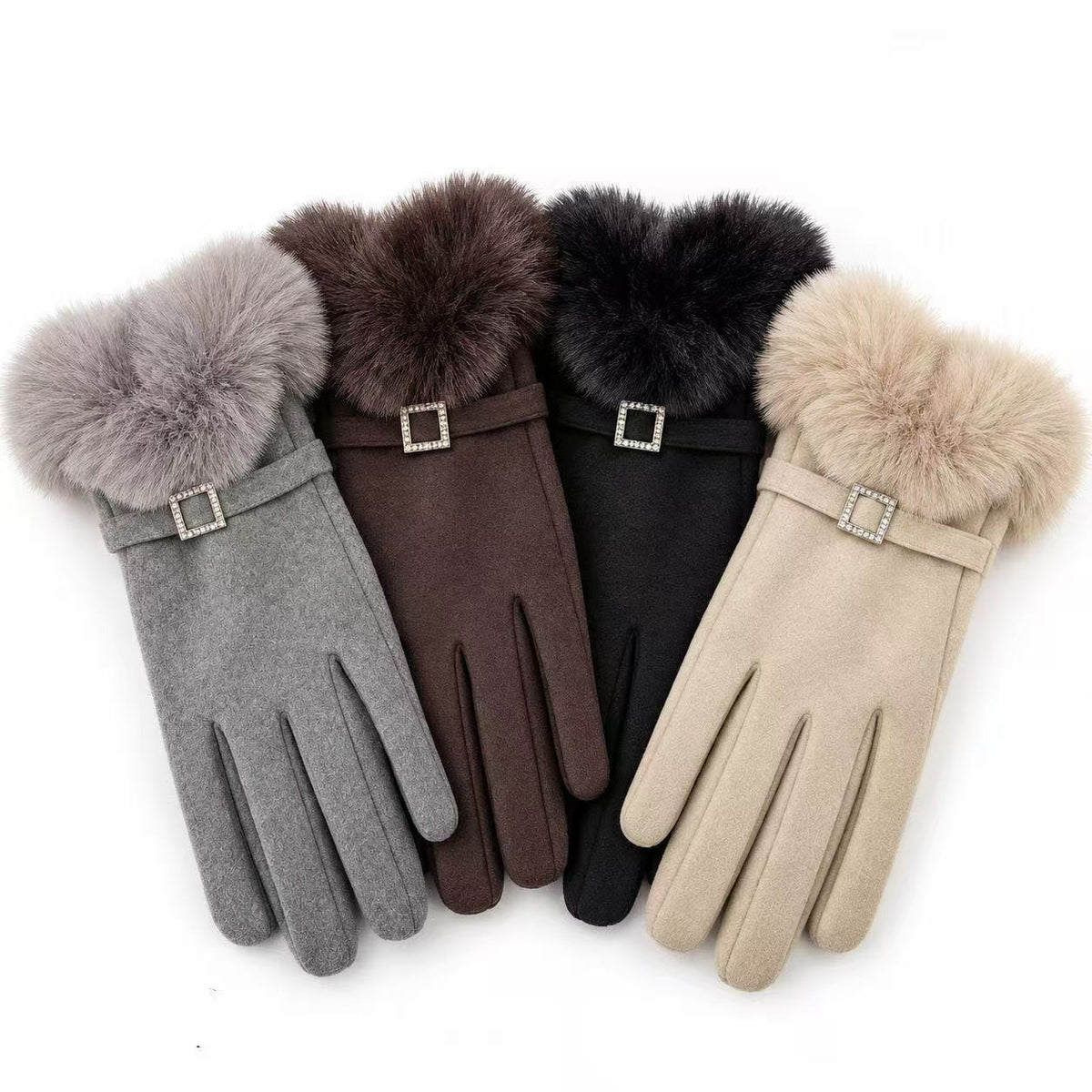 Luxus Faux-Fur-besetzte Kleid Handschuhe Brehn