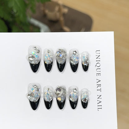 Stiletto Press-On Nagelkunst Set mit Edelsteinakzenten
