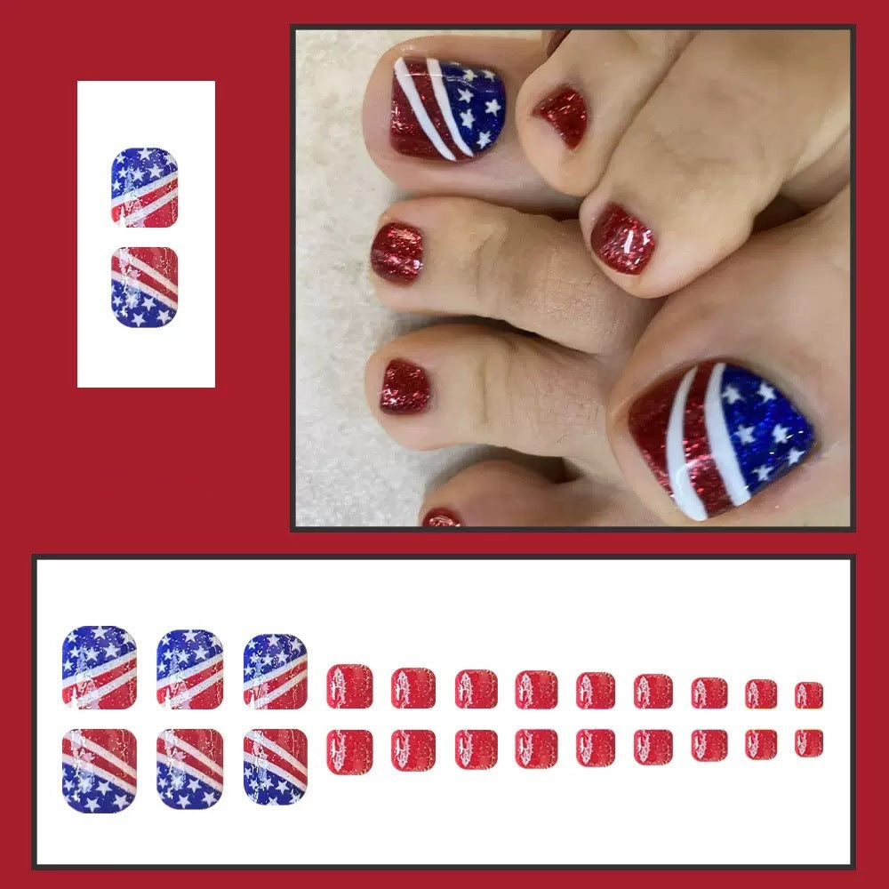 Fußnagelkunstset mit Kreativem Glitter-Design und Amerikanischem Motiv Brehn