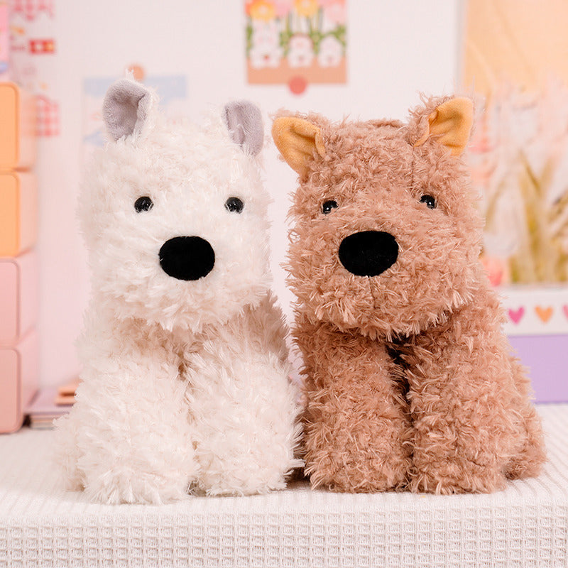 Fluffy Sitz Plüsch Hund Plüschspielzeug mit lockigem Kunstfell und knuddelbarer Bohnenfüllung Brehn
