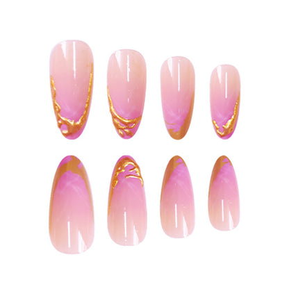 Elegante Stiletto Press-On Nagelerweiterungen mit goldenen Spitzenakzenten Brehn
