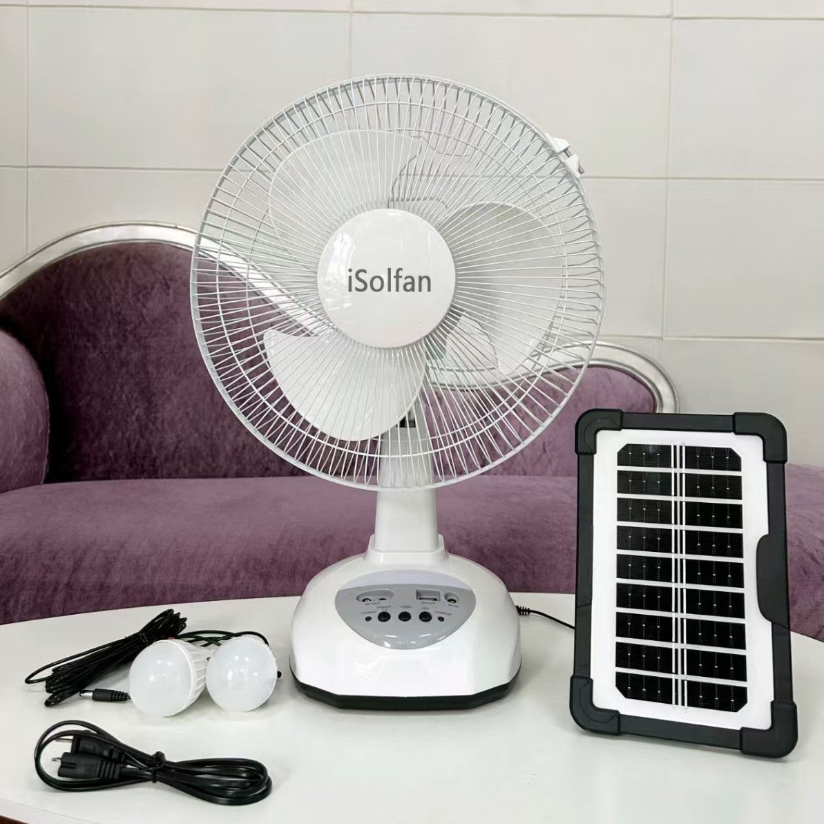 Damen tragbarer Solarventilator mit LED-Beleuchtung und USB-Anschluss Brehn