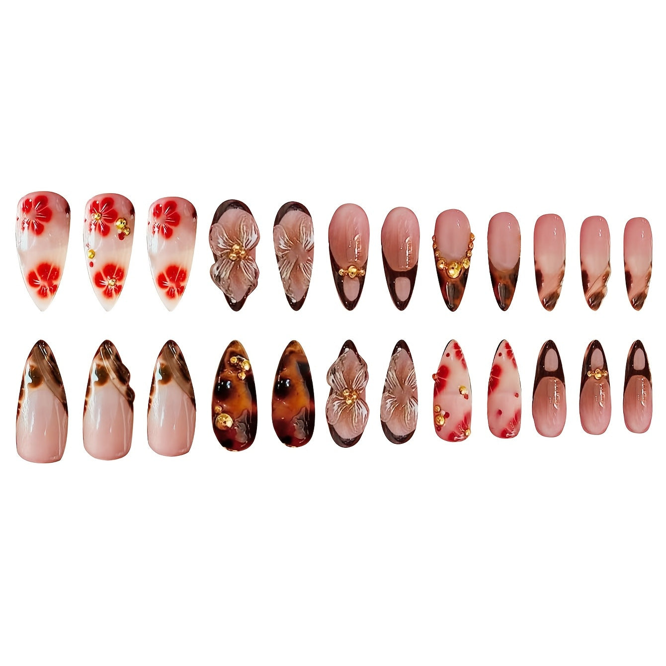 Künstlerisches Stiletto Press-On Nagelkunst Set Brehn