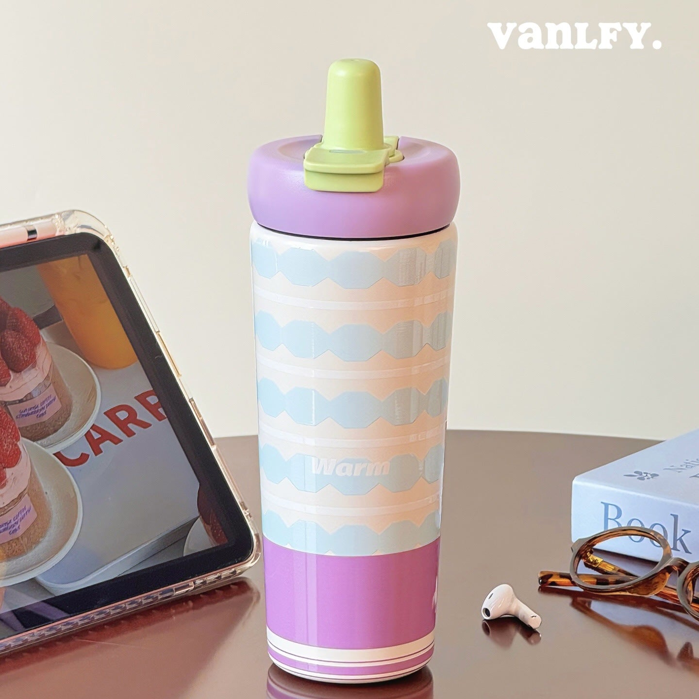 Damen Isoliertrinkflasche mit innovativem Silikonverschluss und fröhlichem Motiv Brehn