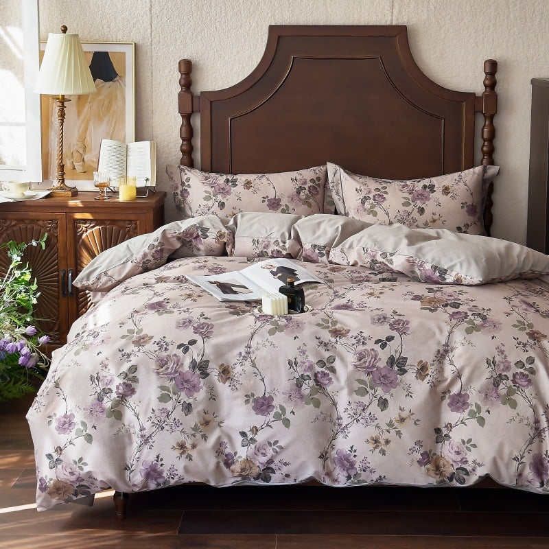 Bettwäsche-Garnitur aus Baumwollsatin mit floralem Aquarellrosen-Print und Wendefunktion