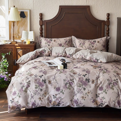 Bettwäsche-Garnitur aus Baumwollsatin mit floralem Aquarellrosen-Print und Wendefunktion
