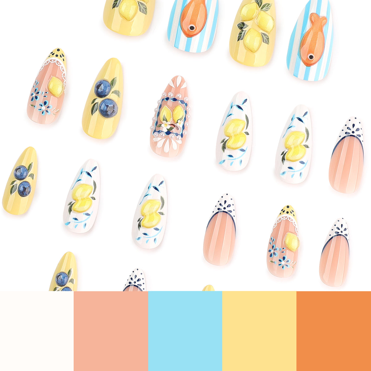 Kunstvolle Nagelverlängerungen mit fruchtigen Designs Brehn
