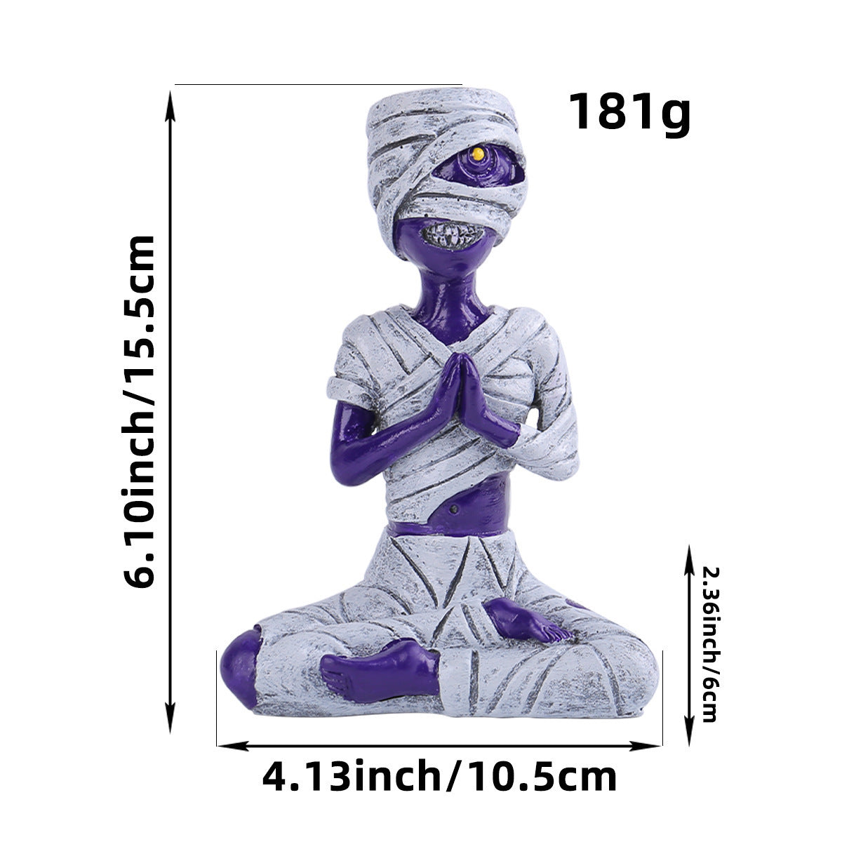 dekorative meditierende Mumien-Figur aus Resin mit Vintage-Patina