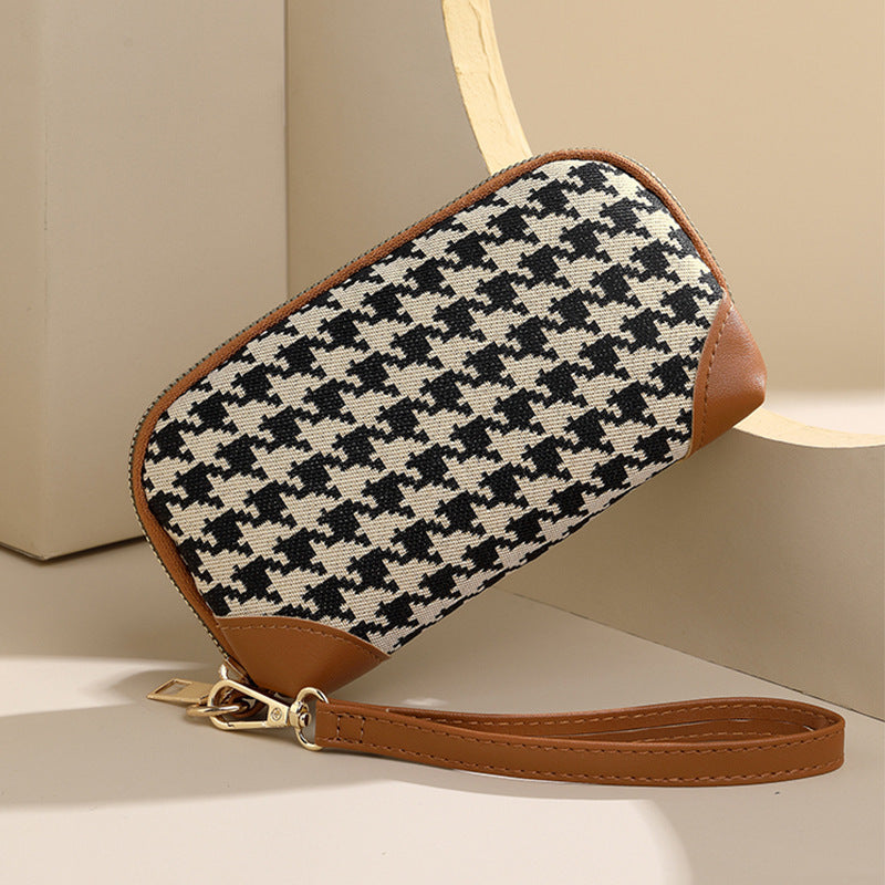 Elegante Hahnentritt Reißverschluss-Tasche Brehn