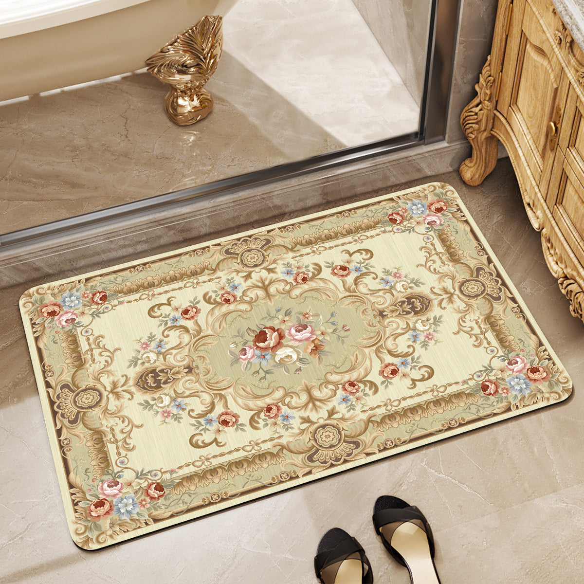 Elegante Floral Badezimmer Bereich Matte Brehn