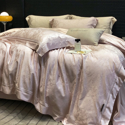 Premium-Baumwollsatin-Bettwäschegarnitur mit strukturierter Matelassé-Bordüre und Hotelverschluss