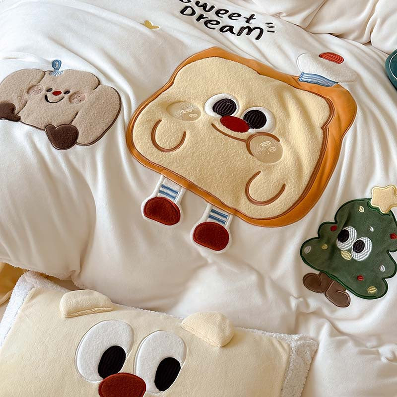 Weihnachtliches Kuschelbettwäsche-Set mit 3D-Applikationen und Teddyfleece