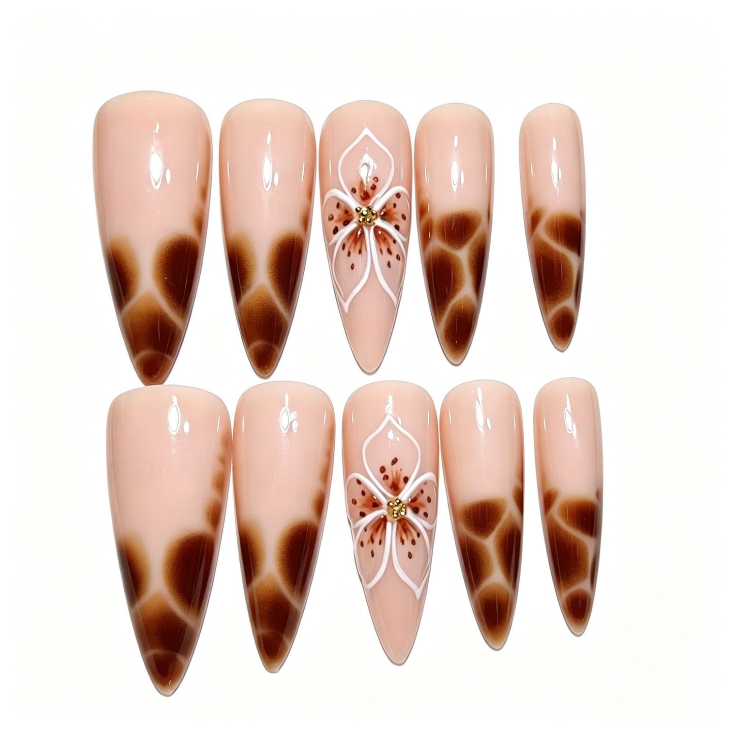 Blumenmuster Stiletto Press-On Nagelspitzen Brehn