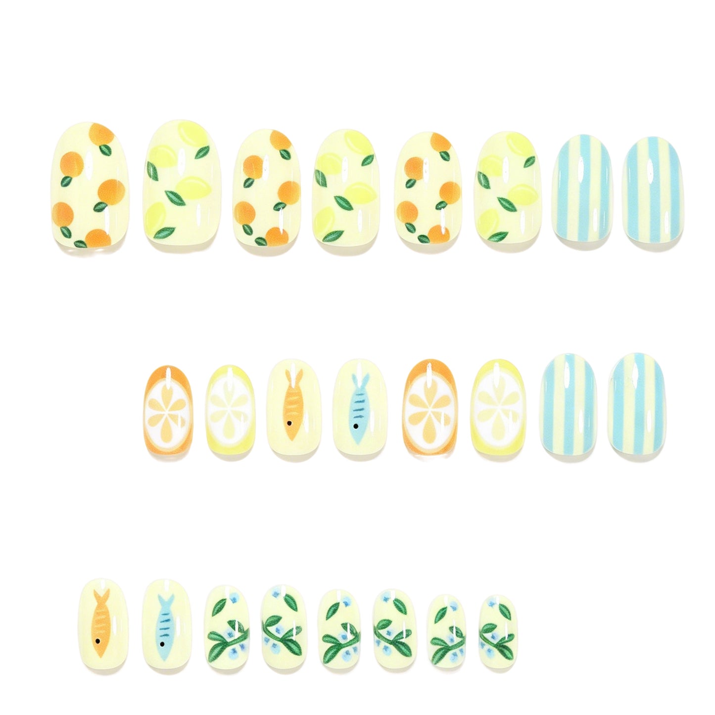 Verspieltes Nagelkunstset mit Obst- und Fischmotiv Brehn