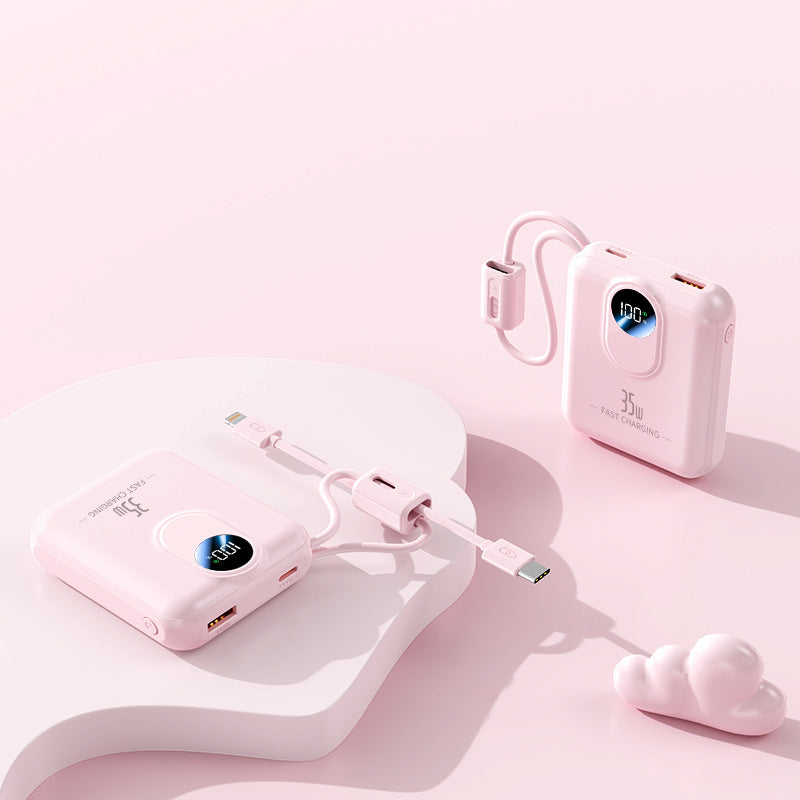 Powerbank mit Schnellladefunktion und Integrierten Ladekabeln Brehn