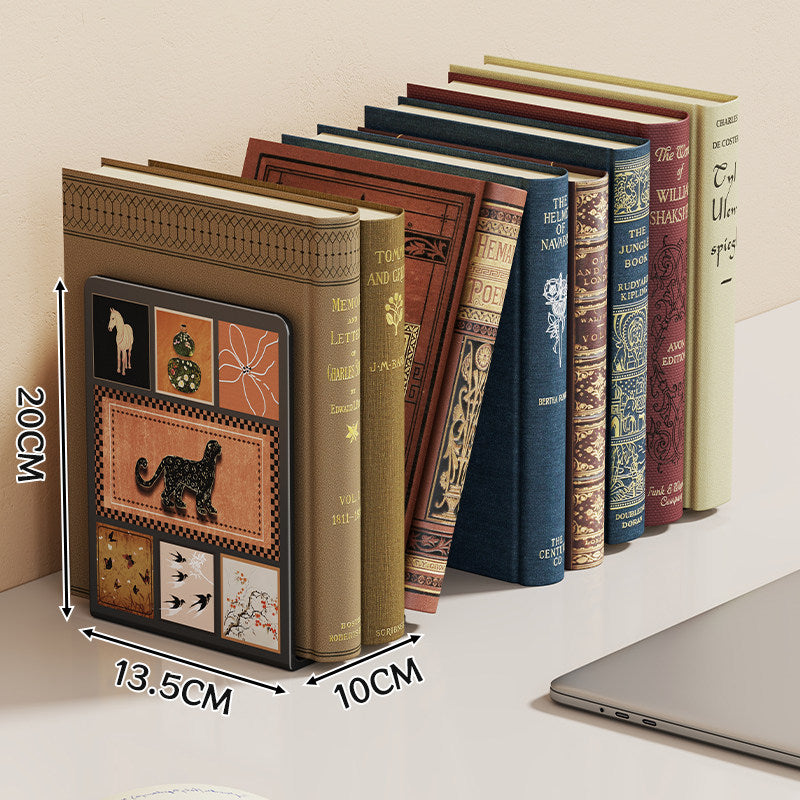 Niedlicher Cartoon Desktop Metall Buchstütze mit rutschfester Basis und dekorativem Panel