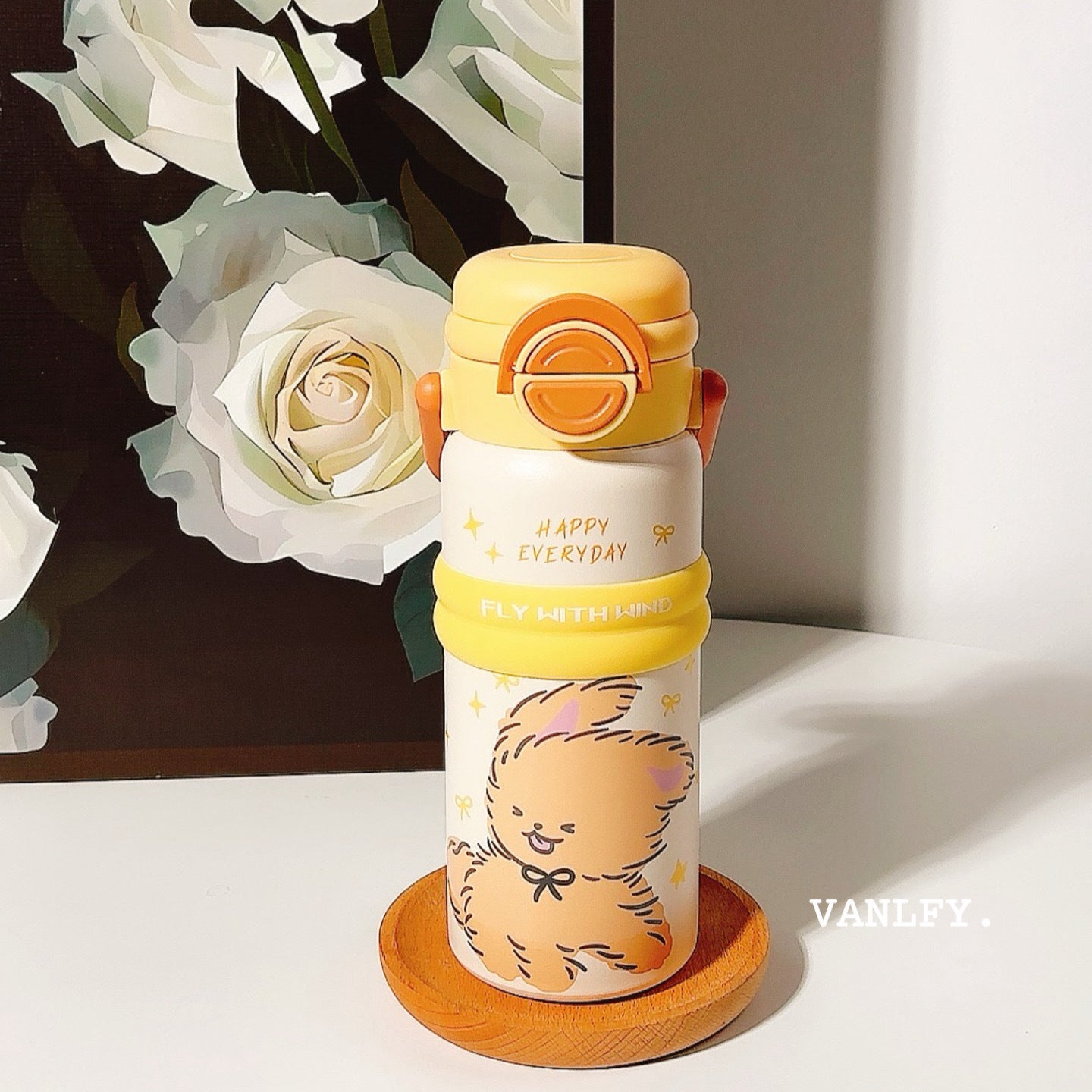 Damen Isolier-Trinkflasche mit praktischem Klappverschluss und niedlichem Tierdesign Brehn