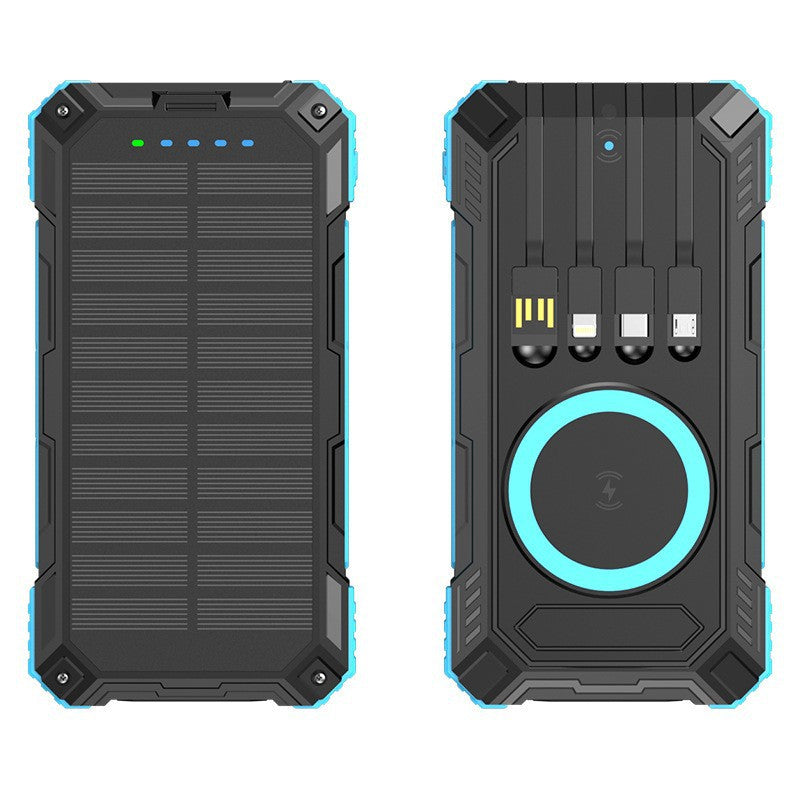 Robuste Solar-Powerbank mit Multifunktionalem Ladekabel und Integriertem Qi-Ladegerät Brehn