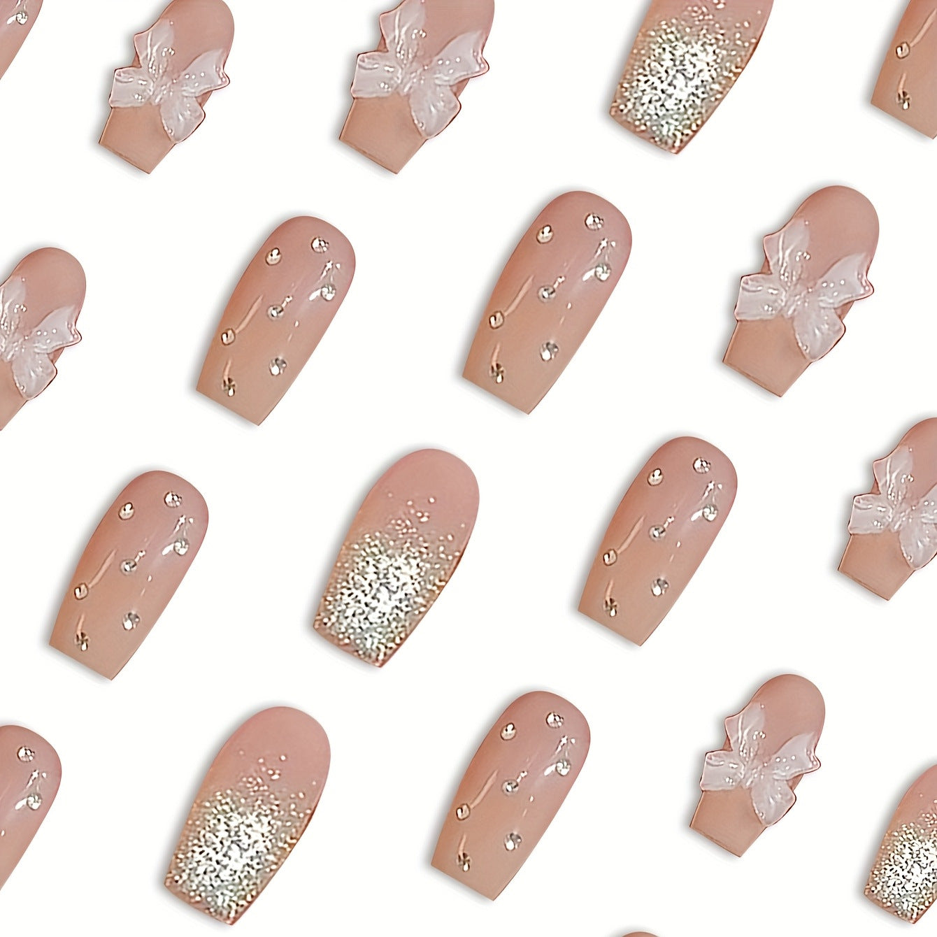 Chic dekorative 3D Press-On Nagelset Brehn