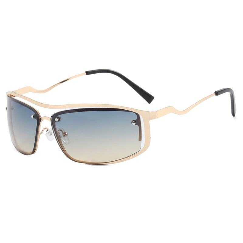 Damen futuristische Sonnenbrille mit elegantem Metallrahmen und hochtransparenten Gläsern Brehn