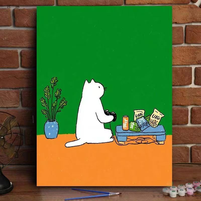 Verspielte Katze gießende Pflanzen Leinwandkunst Brehn