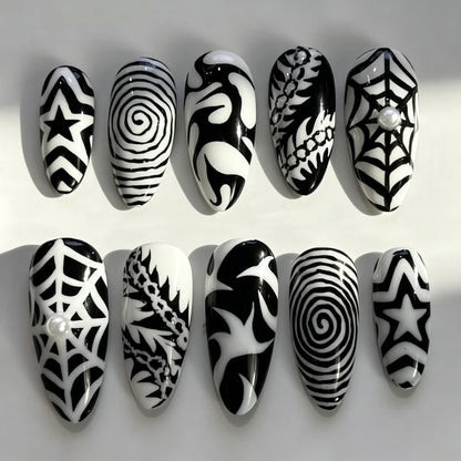 Künstlerisches Press-On Nagelkunst Set mit abstrakten Designs Brehn