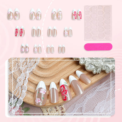 Blumen Französische Spitze Press-On Nagelkunst Set