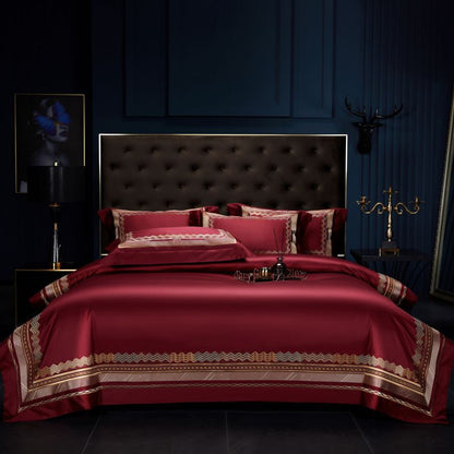 Luxuriöses ägyptisches Baumwollsateen Bettbezug-Set mit besticktem Barockmedaillon
