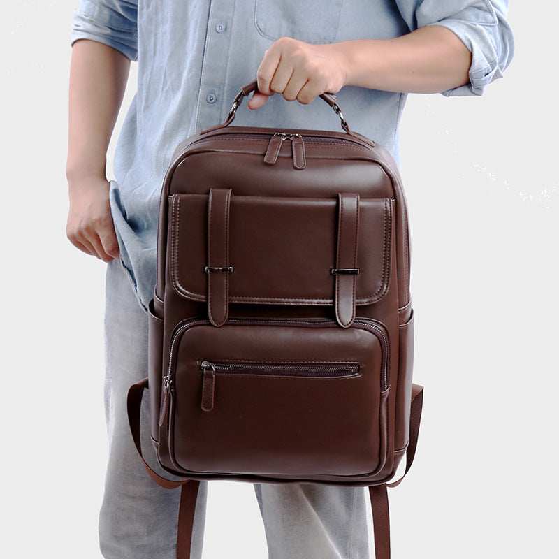 Stylischer Mehrfachfächer-Leder-Rucksack Brehn